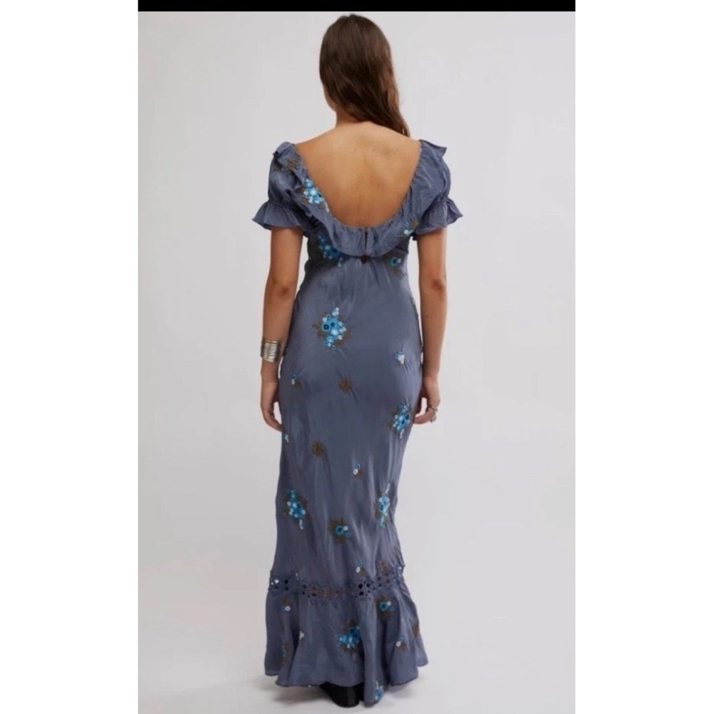 FREE PEOPLE Floral Embroidered Bali Santa Cruz Ruffle Maxi Dress L NWT - Picture 3 of 10